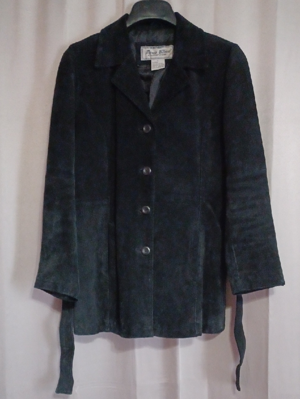 Vintage Paris Blues Black Leather Jacket Minimalist Y2K Goth Blazer Large